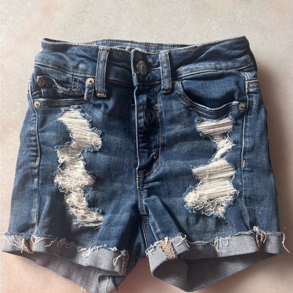 American Eagle Outfitters Distressed Dark Blue Denim Shorts